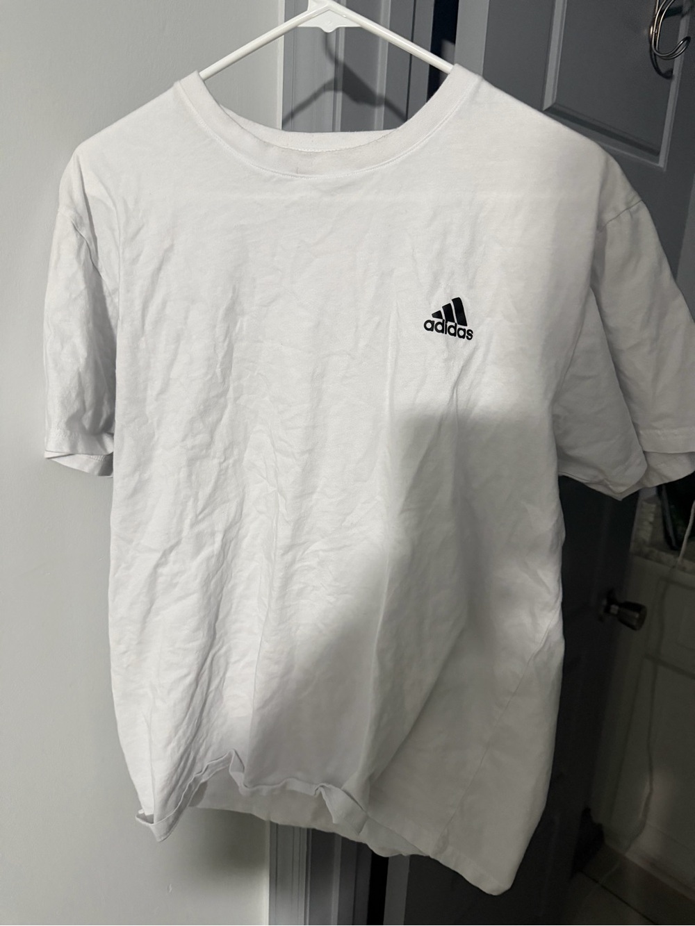 adidas White Short Sleeve Tee with Black Trefoil Chest Logo
